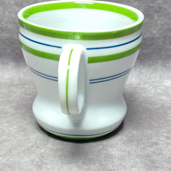 2007 Starbucks White Coffee Mug Green Band Blue Stripes Tea Cup 12oz Microwave a - Picture 7 of 11